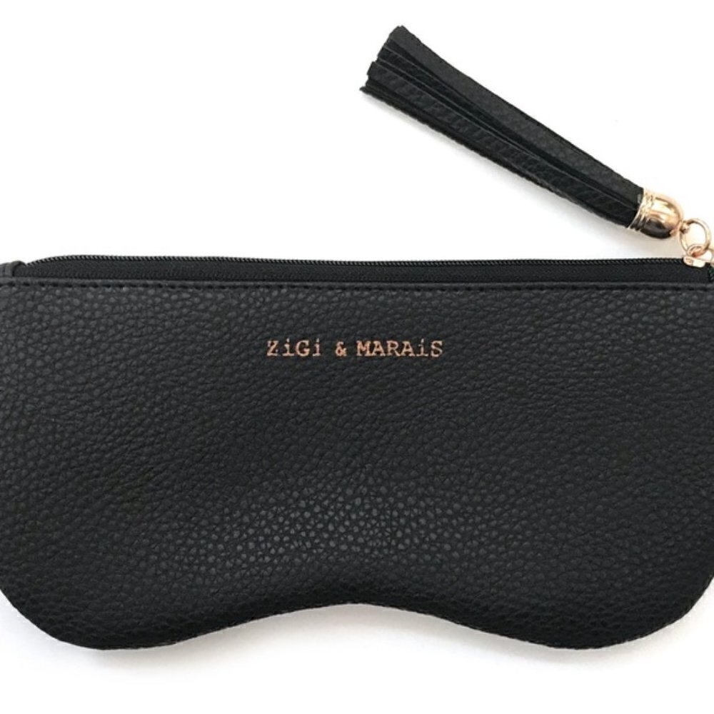 NEW Zigi & Marais Pouch Bag with Stripe Vegan Pebbled Leather Black Rose Gold - Picture 5 of 5